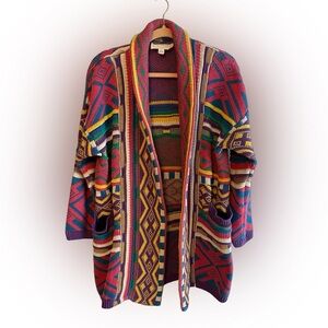 Leoniak Vintage 1980’s long line Large petite open cardigan south western print